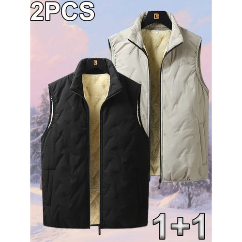 Autumn and Winter Fashion Men's Cotton Casual Multifunctional Plus Size Warm Standing Vest Sleeveless Top Collar Best Biker Duck