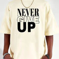 Men's summer 100 cotton fashionable casual sports loose Never give up letter printed round neck short sleeved T-shirt top
