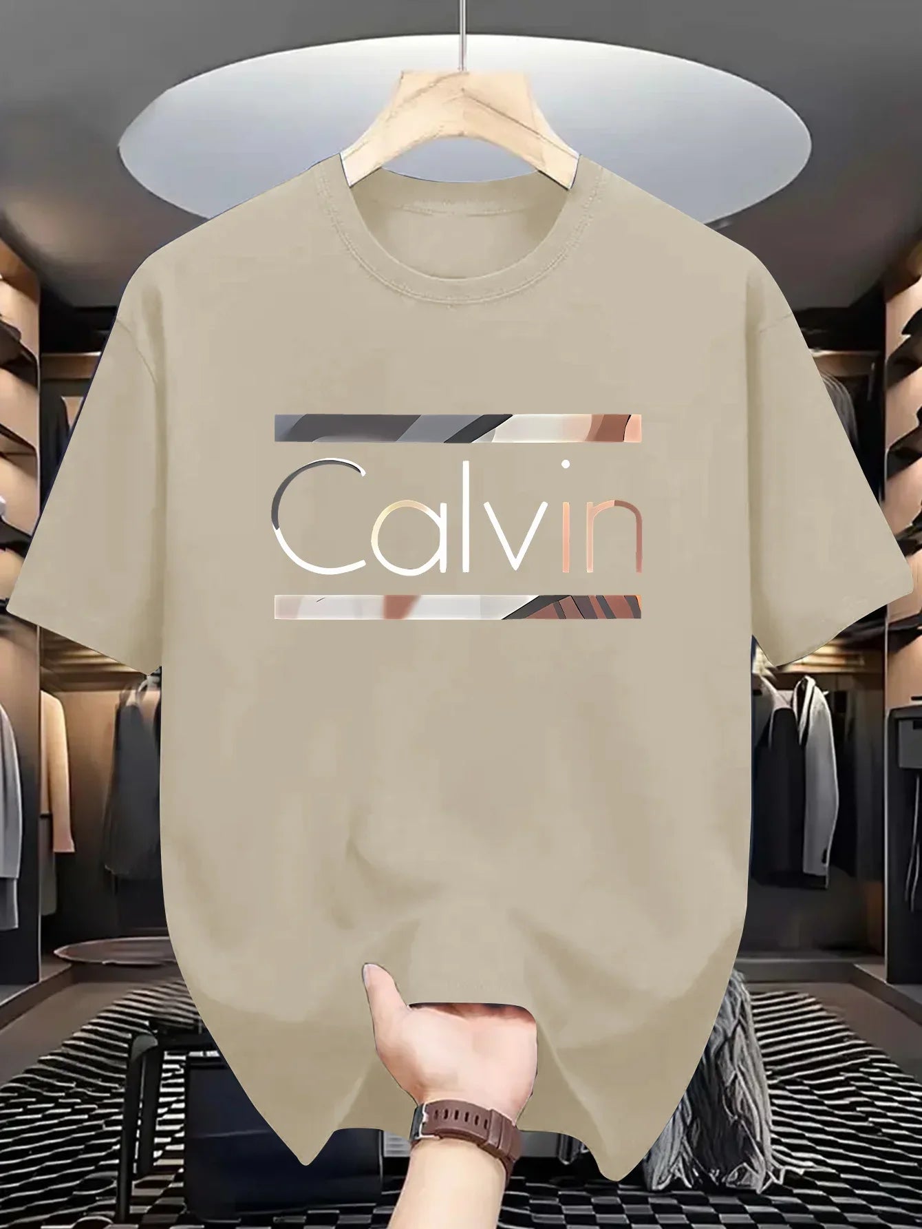 Men's casual sports T-shirt - summer sportswear, “CALVIN” print, polyester fabric, ideal for everyday wear, ideal gift!