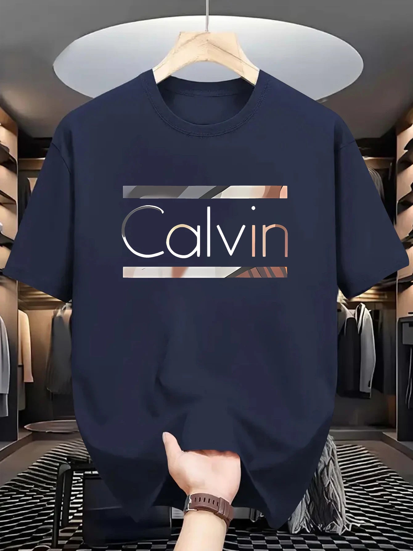 Women Casual Athletic Short Sleeve T-Shirt - Summer Sportswear with "CALVIN" Graphic Print Beige  Lightweight Polyester Fabric