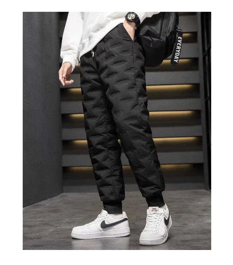 Men's down Pants Thi Winter Outerwear Du Goose Feather Elastic Warm Trousers Long Casual Sle Dstring Waist Youth Fas...