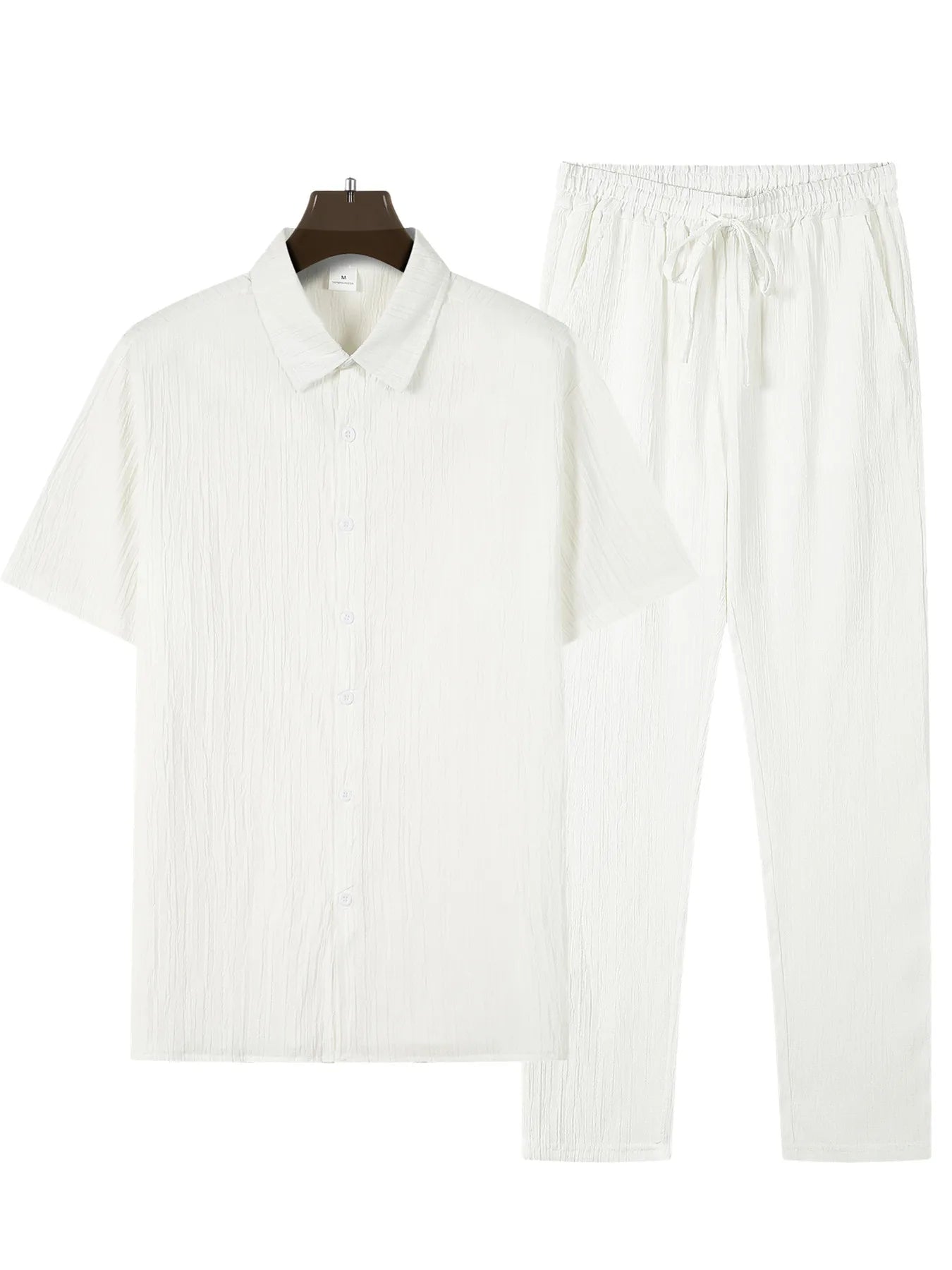 2024 Summer New Men's Solid Color Simple Short Sleeved Shirt And Pants Set Casual Home Comfortable Top And Pants Two-piece