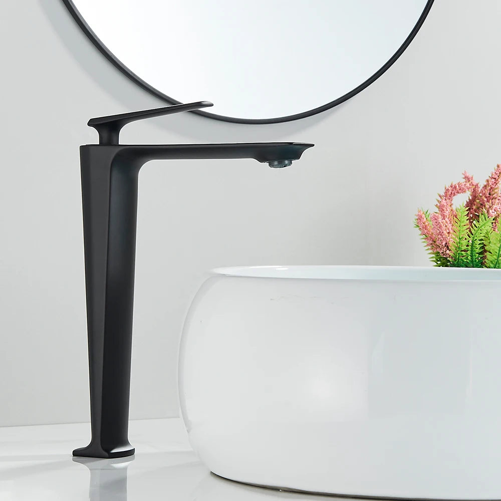 Rozin Matte Black Basin Faucet Deck Mounted Brass Bathroom Sink Faucets Single Lever Bathroom Crane Hot Cold Water Mixer Taps