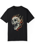 1pc DERNM Men's Summer T-Shirt - 100% Cotton Crew Neck Short Sleeve Top with Skull Flame Design
