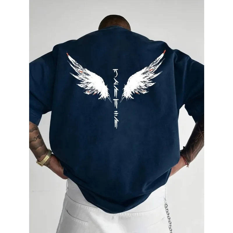 T-shirt Outdoor Street Fashion Top Minimalist Men's Summer New Wing Letter Print Soft and Breathable Round Neck
