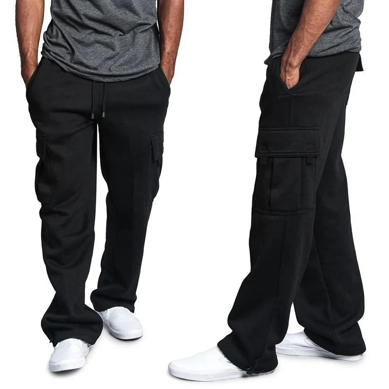 Mens Sweatpants Straight Fit Joggers for Sports and Streetwear Loose Oversized Drawstring Long Pants Men Multi-Pocket Pants