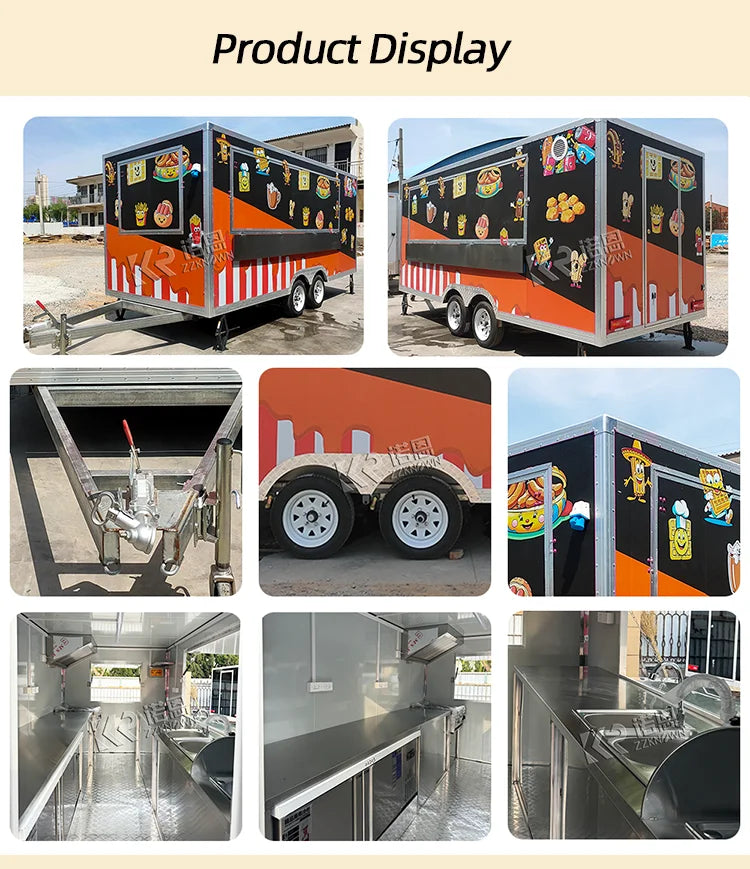 Customizable Stainless Steel Fast Food Truck Hot Dog Pizza Coffee Ice Cream Mobile  Food Trailer With Full Equipment
