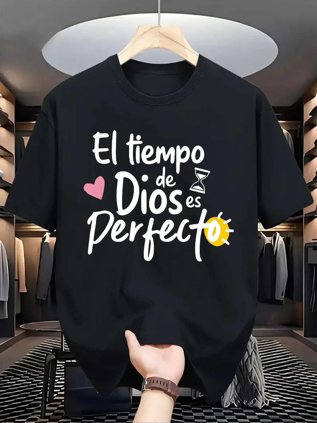 Men'S Casual round Neck T-shirt, Printed with the Words God'S Time Is Perfect
