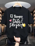 Men'S Casual round Neck T-shirt, Printed with the Words God'S Time Is Perfect