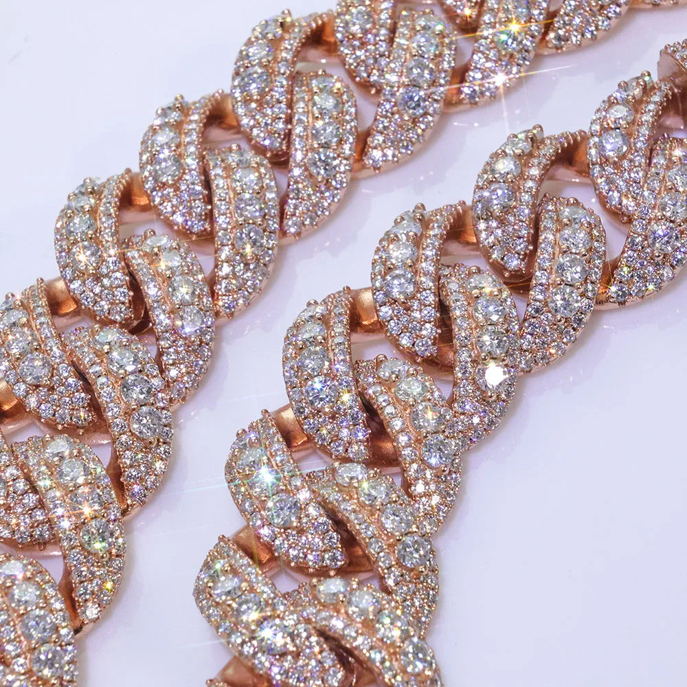 Hip Hop Accessory 22mm Wide Rose Gold Necklace Copper Zircon Ice Cold Fashionable Heavy Necklace For Men And Women