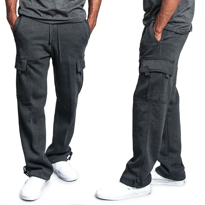 Mens Sweatpants Straight Fit Joggers for Sports and Streetwear Loose Oversized Drawstring Long Pants Men Multi-Pocket Pants