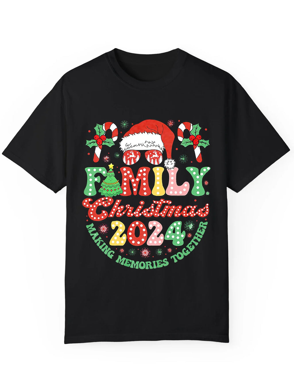 1pc DERNM Men'S Casual Cotton T-Shirt, 2024 Festive Family Christmas Graphic, Round Neck, Short Sleeve, Summer Knit Top