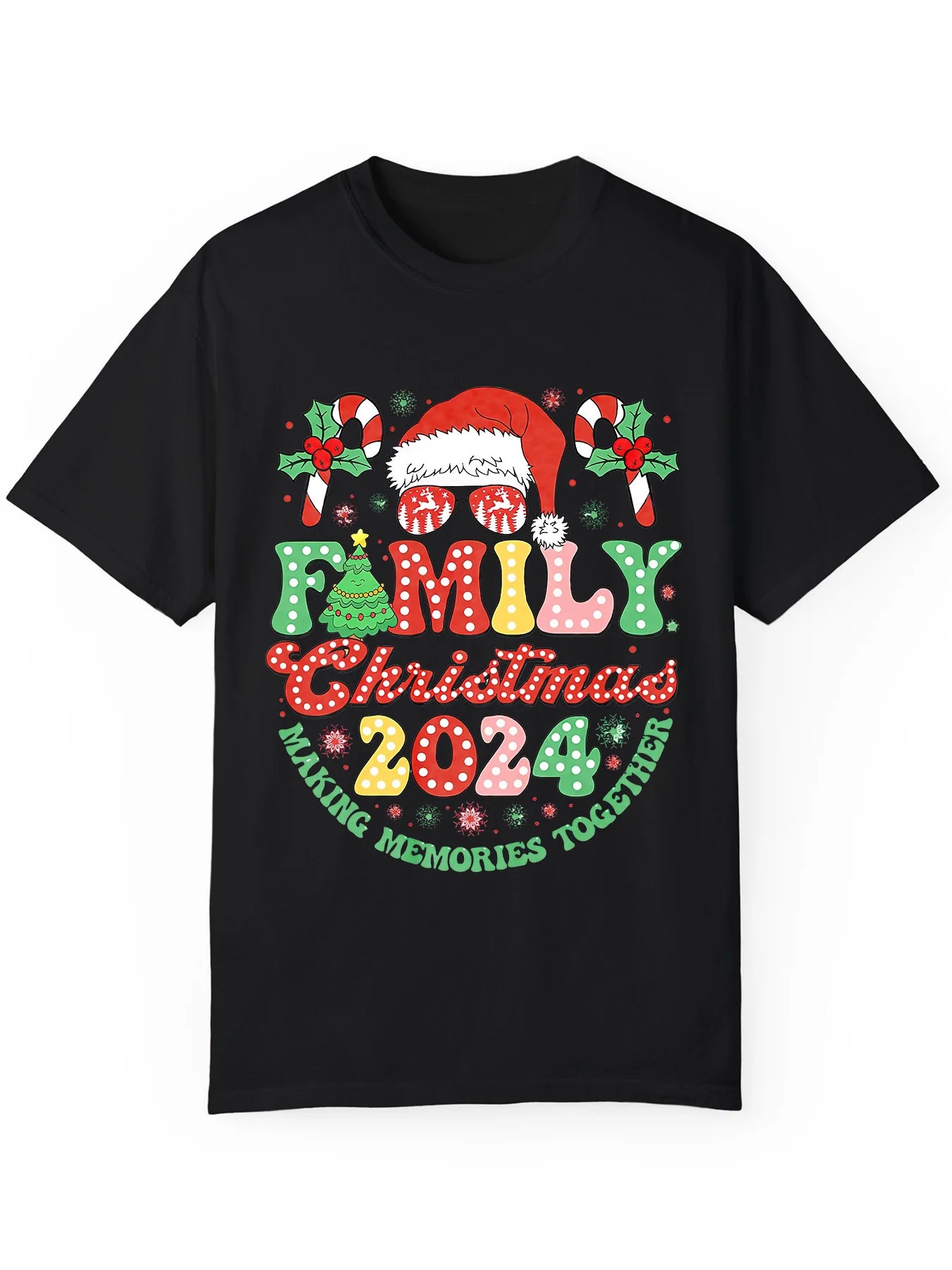 1pc DERNM Men'S Casual Cotton T-Shirt, 2024 Festive Family Christmas Graphic, Round Neck, Short Sleeve, Summer Knit Top