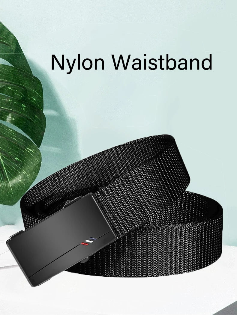 Men's Woven Belt Nylon Material Toothless Automatic Buckle Belts For men, Outdoor Sports And Leisure Strap, Fashion Jeans Belt