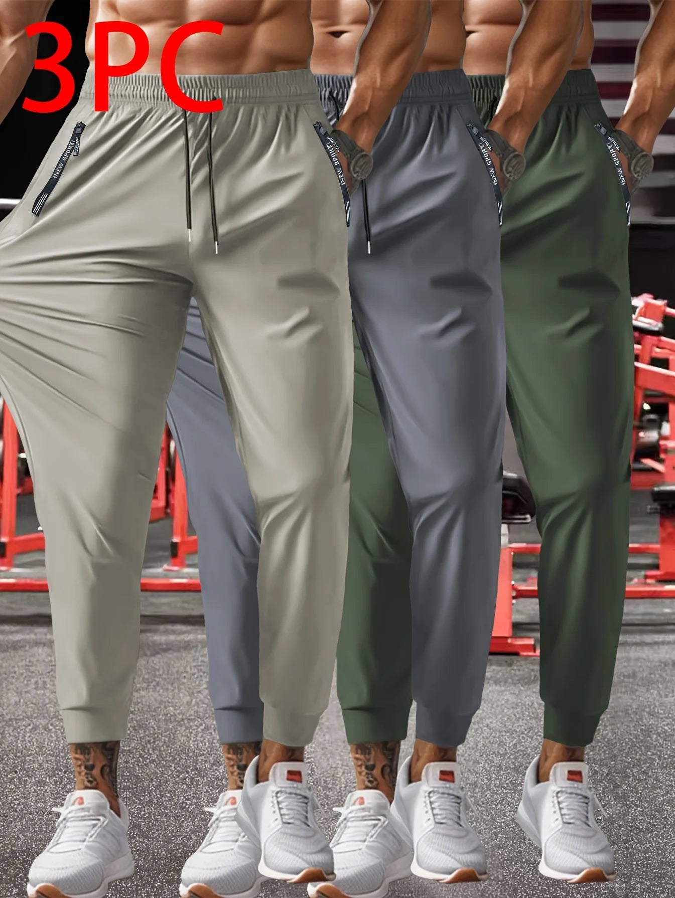 Men's Sweatpants 3-Piece Casual Sports Pants Breathable Ice Feel Jogging Pants Fishing Baggy Football Riding Gift Gym Man Jogger