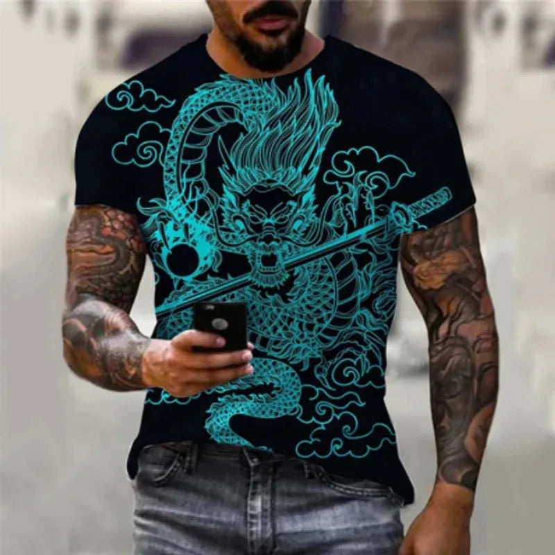 Man Oversized Streetwear Harajuku O-Neck Top Tees Dragon 3D Printed Men's T-shirt Hip Hop Short Sleeve Summer Casual Clothing