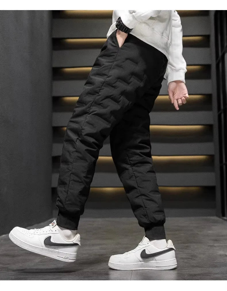 Men's down Pants Thi Winter Outerwear Du Goose Feather Elastic Warm Trousers Long Casual Sle Dstring Waist Youth Fas...