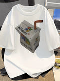 Quirky Creative Windows Milk Box T-Shirt, Summer Trendy Pure Cotton Short Sleeves, Couple'S Commuting Style.