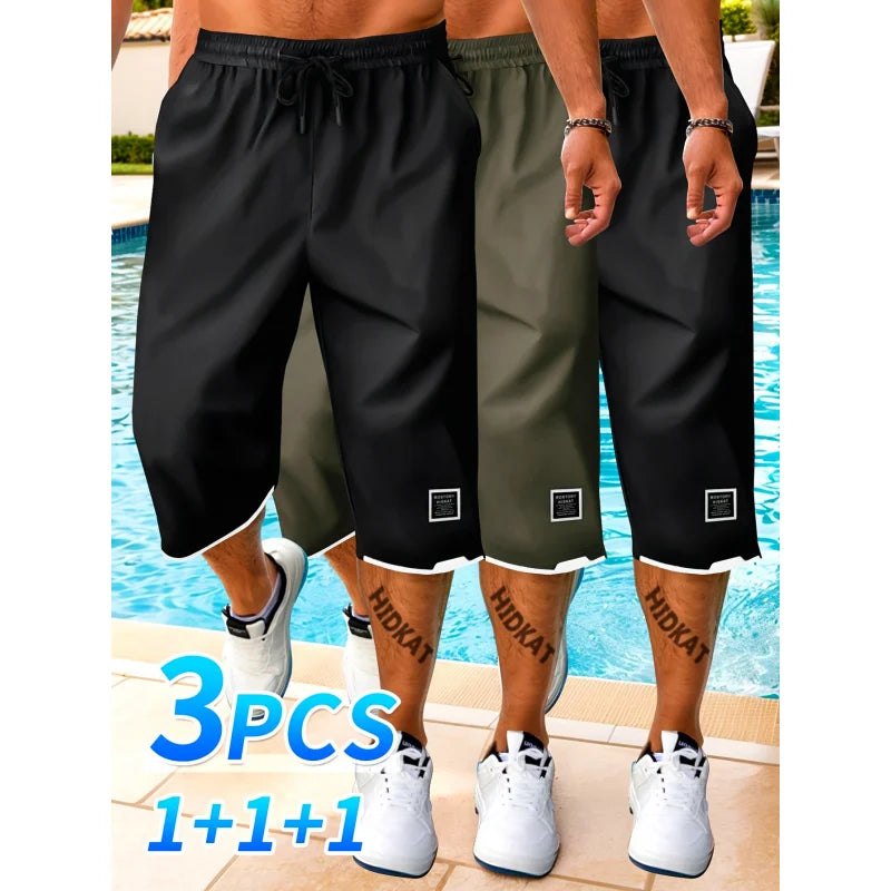 Summer Workwear Cargo Shorts 3-Pack Men's Fashionable Casual Sports Cropped Pants Drawstring Waist Clothing Basketball Short Man