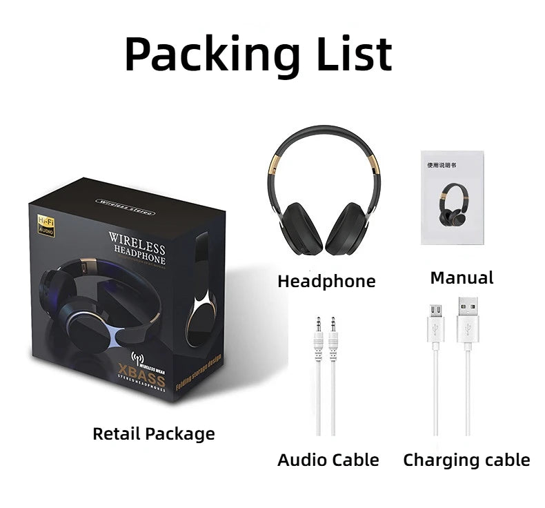 Wireless Headsets Foldable Bluetooth Earphones Noise Reduction Sports Headsets With HD Mic Gaming Headphones Bass Headsets