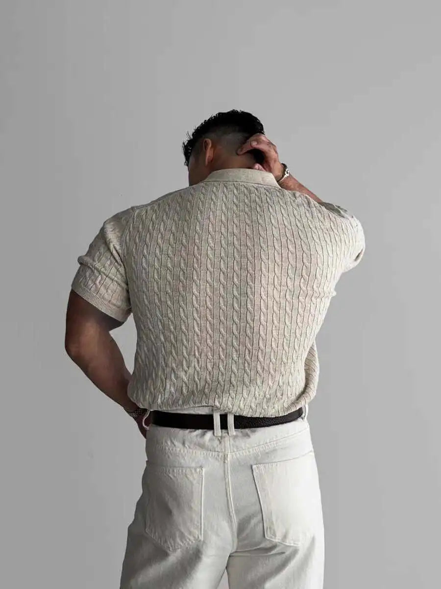 American Sle Hard Man Knitted  irt Muscle Men Slim Fit Elastic ort Sve Turn-down Collar Sweatirt Tight Sve ...