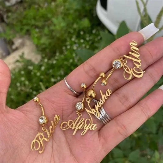 1pcs Custom Name Sexy Navel Piercing Umbilical Nail Rings Bar Personalized Name Dangling Zircon for Woman Body Jewelry