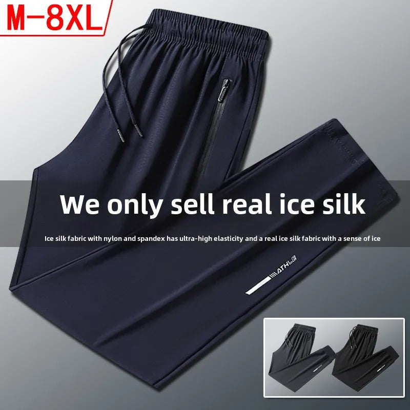 Plus Size 8xl Men Sports Pants Quick-Drying Men'S Trousers Joggers Sportswear Solid Ice Silk Sweatpants Male Elastic