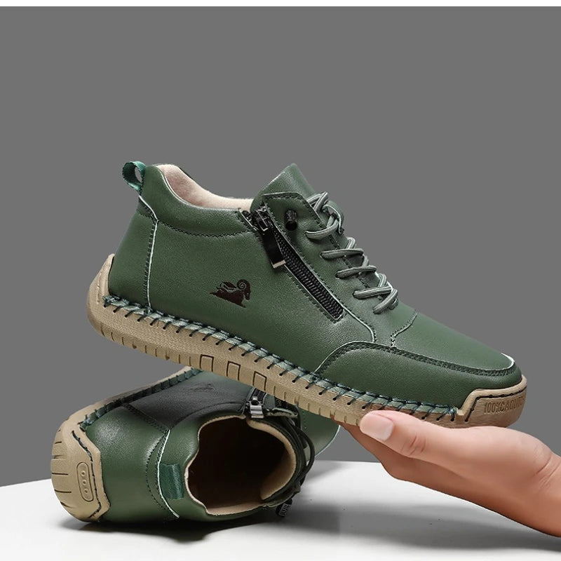 Women's handmade leather casual shoes, outdoor soft, classic ankle joint anti-slip flat soft leather shoes