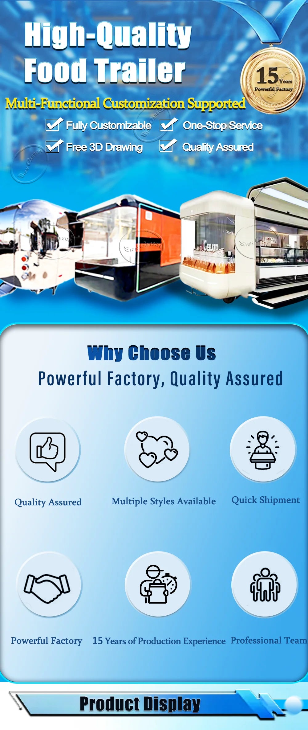 Fully Equipped Ice Cream Food Truck with Full Kitchen Trailer, Fast Food Trailer, Mobile Street Food Cart