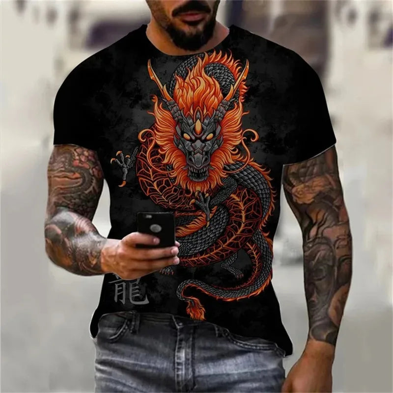 Man Oversized Streetwear Harajuku O-Neck Top Tees Dragon 3D Printed Men's T-shirt Hip Hop Short Sleeve Summer Casual Clothing