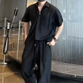 Plain T-shirts Pants Suits for Men Nylon Regular Fit 2025 Trend Two Piece Set Korean Style Loose Novelty in Man Trousers Sets