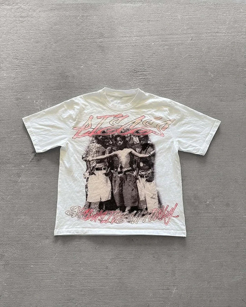 American Retro Letter Print Oversized T Shirt Y2K Streetwear Hip Hop Crew Neck Loose Casual Harajuku Fashion Street Goth Top