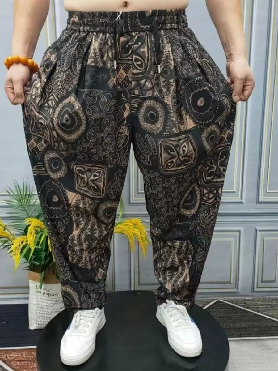 High-End Casual Harem Pants for Men Loose Comfortable Slimming Printed Polyester Fiber Summer Cool Sensation Faion Brand