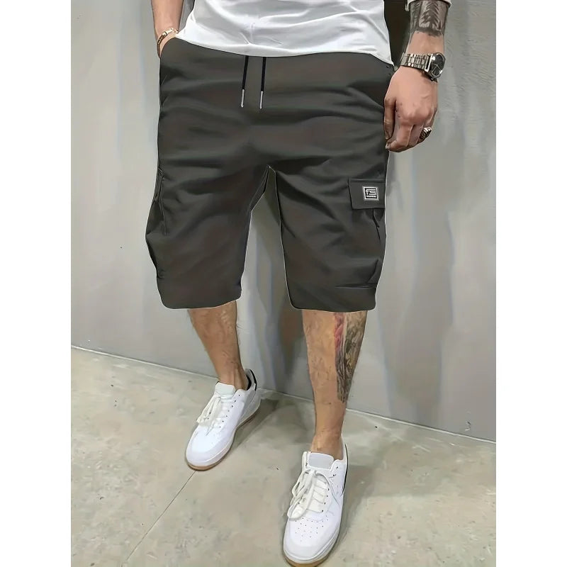 3pcs Tactical Shorts Short Gym Man Men's Cargo Pants  Casual Loose Large Pockets Letter Print Short-fitting Jeans