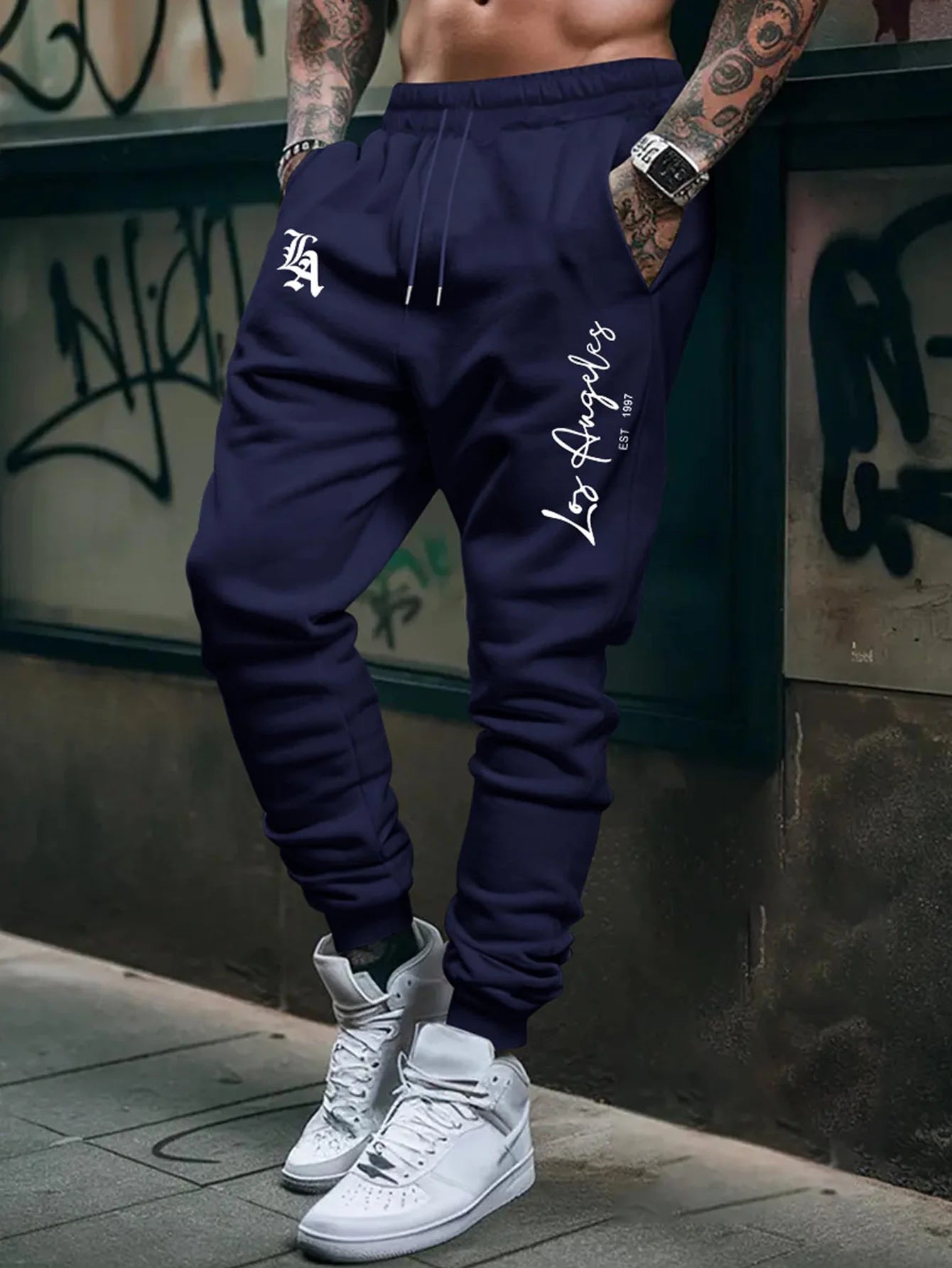 Men's Trendy Letter Graphic Fleece Sweatpants 2026 New Style High Quality Casual Long Trousers mens pants