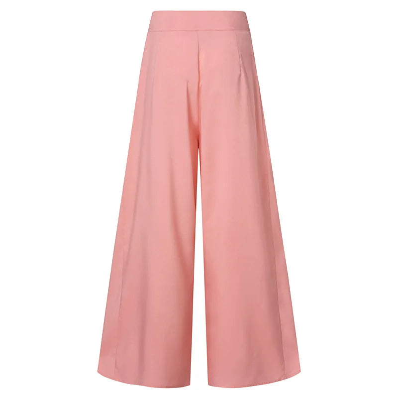 Fashion Women High Waist Wide Leg Pants Spring Autumn Female Elegant Flare Trousers Casual Solid Holiday Loose Long Pant New