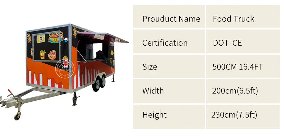 Customizable Stainless Steel Fast Food Truck Hot Dog Pizza Coffee Ice Cream Mobile  Food Trailer With Full Equipment