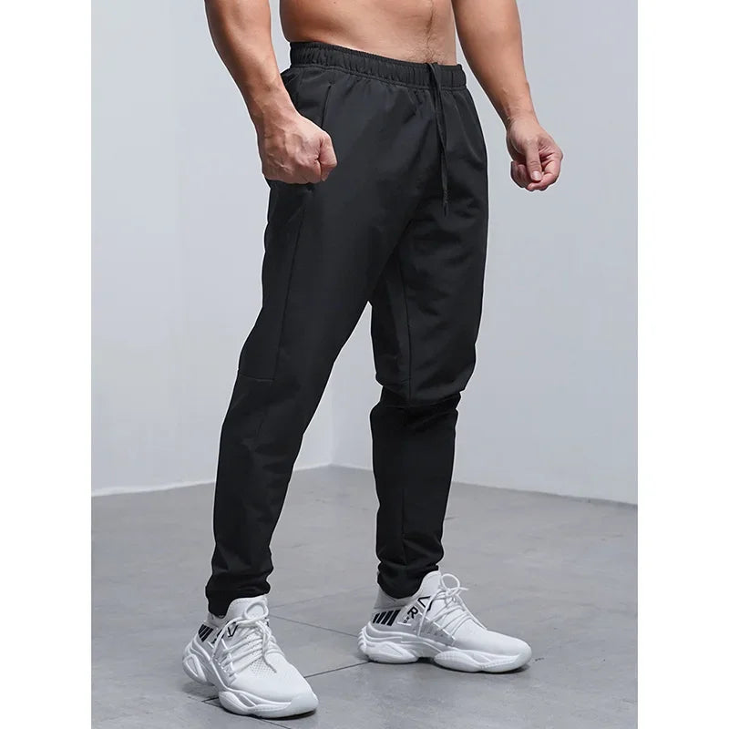 Breathable Loose Running Pants Men Autumn Winter Sport Training Gym Sportswear Elastic Waterproof Outdoor Zip Pocket Sweatpant