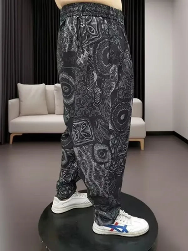 High-End Casual Harem Pants for Men Loose Comfortable Slimming Printed Polyester Fiber Summer Cool Sensation Faion Brand