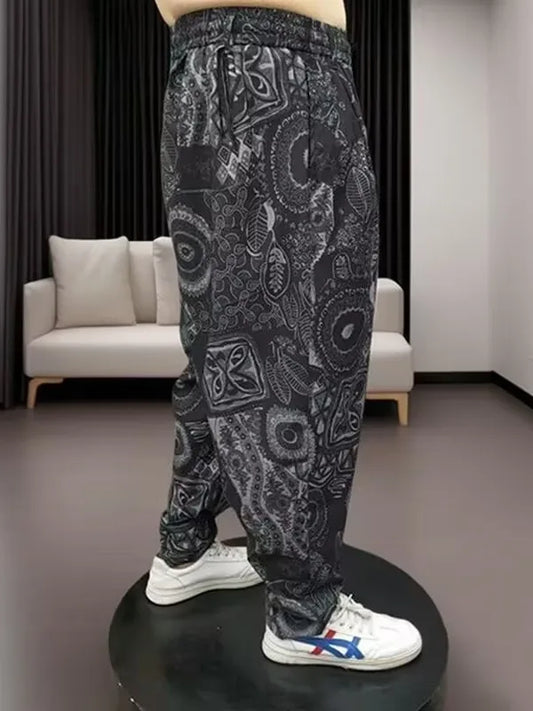 High-End Casual Harem Pants for Men Loose Comfortable Slimming Printed Polyester Fiber Summer Cool Sensation Faion Brand