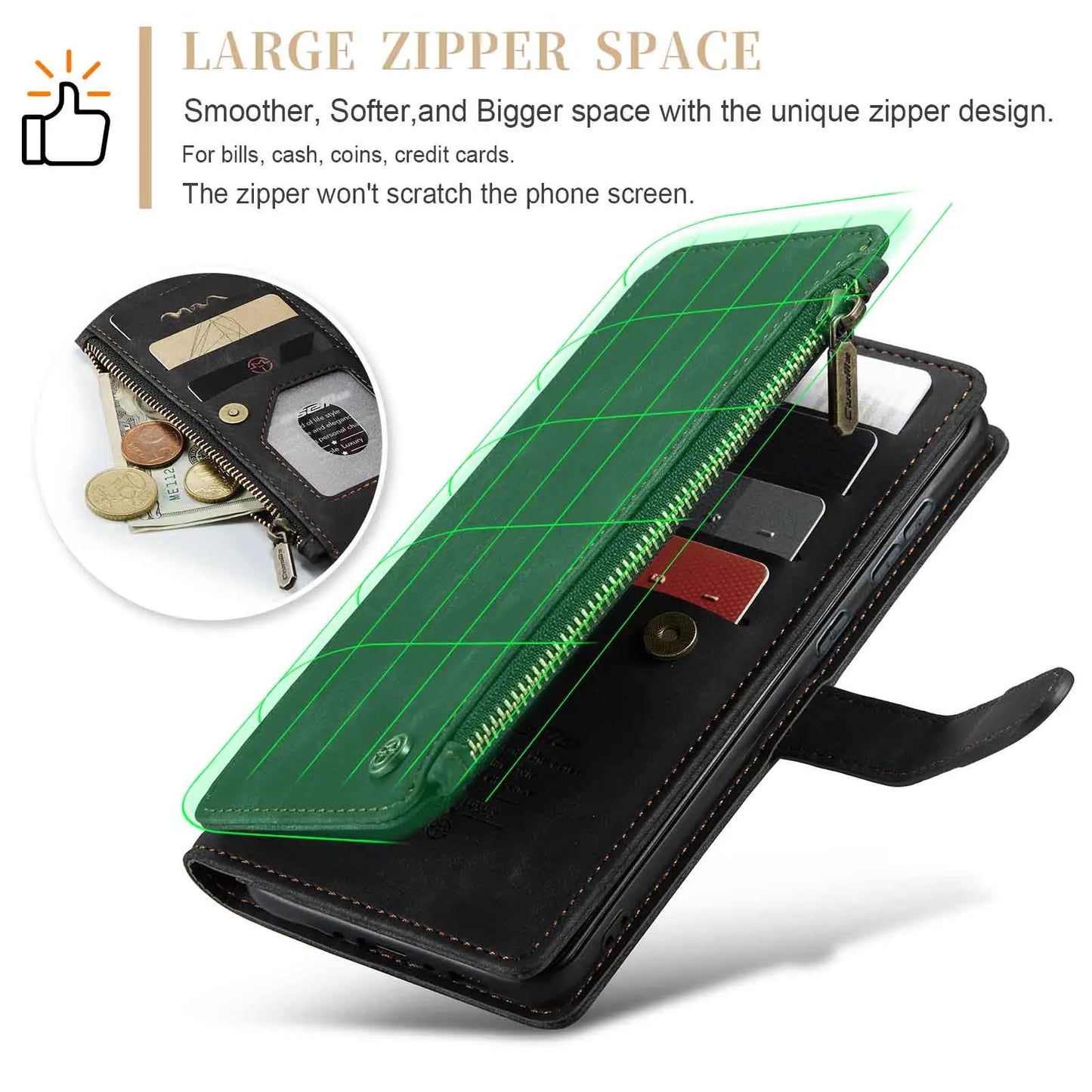 for Samsung Galaxy A55 A35 A25 5G (2024) Wallet Case, Durable PU Leather Magnetic Flip Strap Wristlet Zipper Card Holder Cover