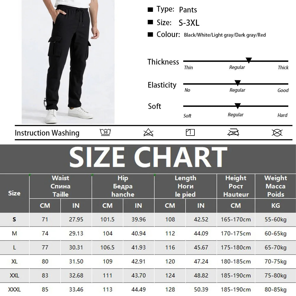 Men's Sweatpants Straight Fit Joggers for Sports and Streetwear Loose Oversized Drawstring Long Pants Men Multi-pocket Pants