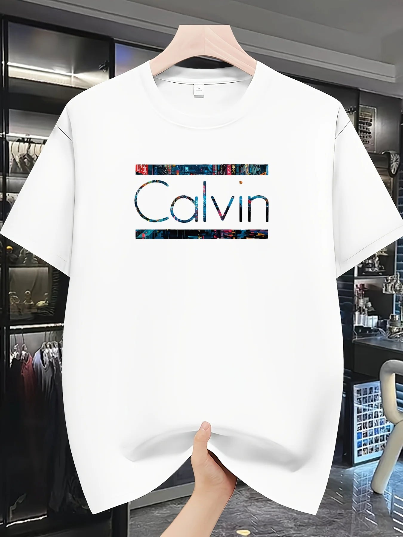 Men's casual sports T-shirt - summer sportswear, “CALVIN” print, polyester fabric, ideal for everyday wear, ideal gift!