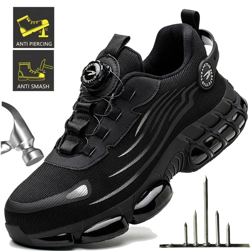 Rotating Button Steel Toe Safety Shoes Men Anti-smash Anti-puncture Work Shoes Breathable Sport Shoes Security Protective Boots