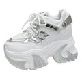 10CM New 2024 Spring Women Chunky Sneakers Heels Lace-up High Platform Sports Shoes Woman Breathable Mesh Shoes Leather Sneakers