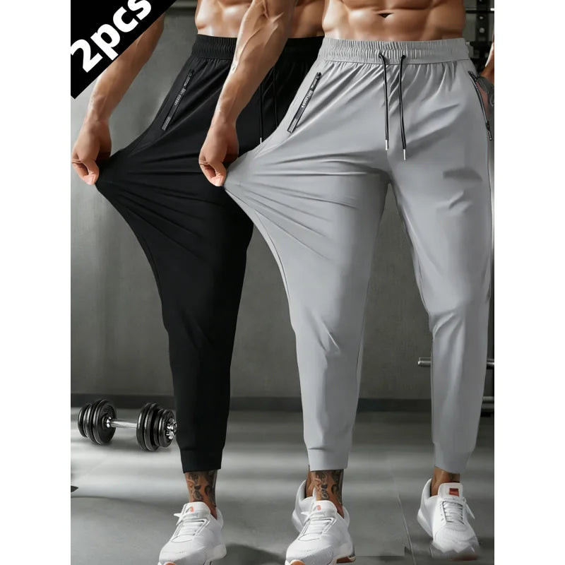 Men Gift 2-Pack Men's Casual Pants Quick-Drying Ice Silk Pants Summer Cycling Fitness Running Sports Pants Football Fishing Man