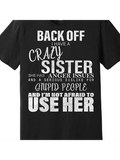 Back, I Have a Crazy Sister, Fun Premium T-Shirt 227463 Fun Men's Short Sleeve Pattern T-Shirt Collection, Black AA