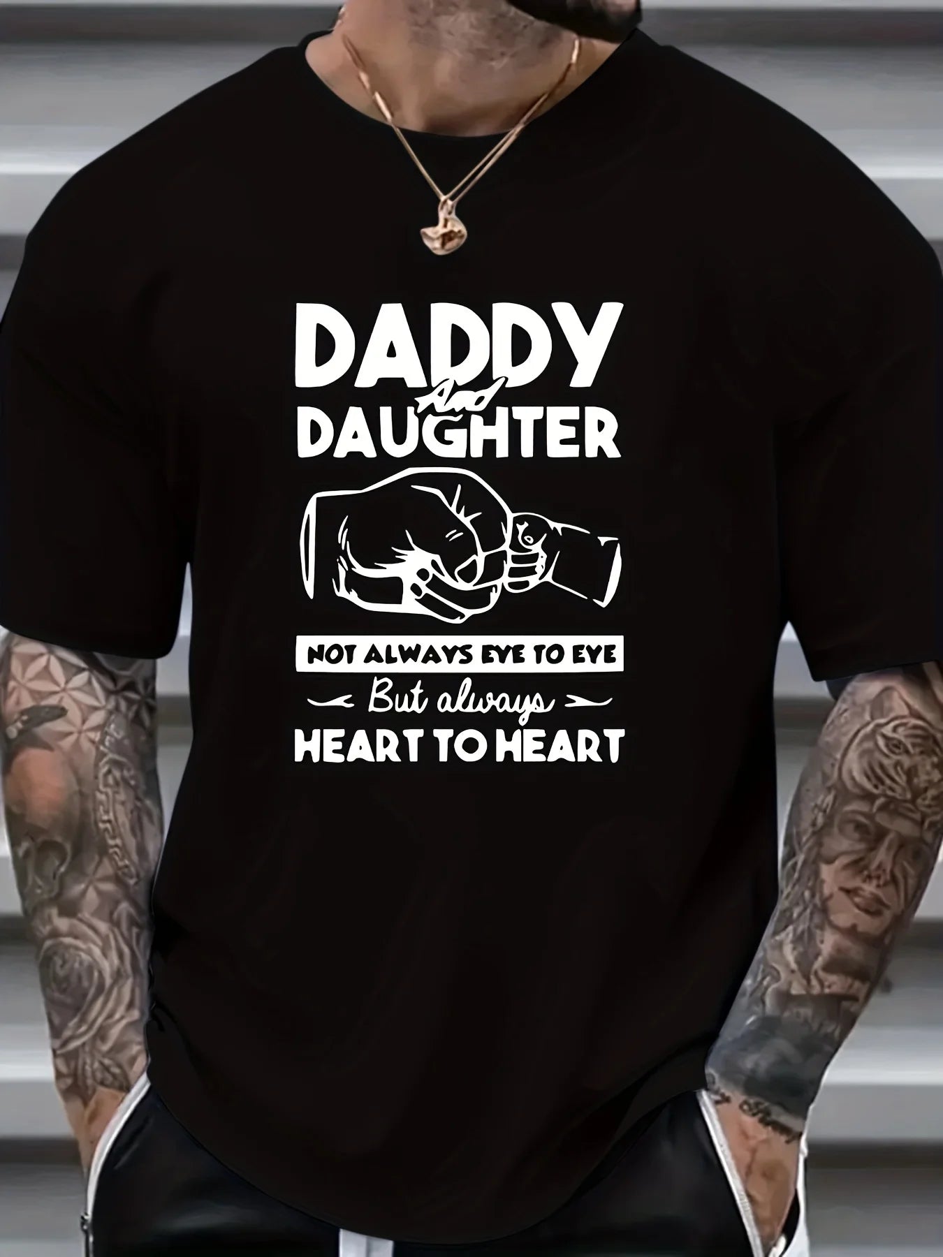 Plus-size Men'S "Dad and Daughter" Print T-shirt Summer, men's, 1pc, 100% cotton T-shirt