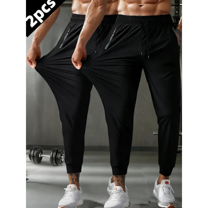 Men Gift 2-Pack Men's Casual Pants Quick-Drying Ice Silk Pants Summer Cycling Fitness Running Sports Pants Man Football Fishing
