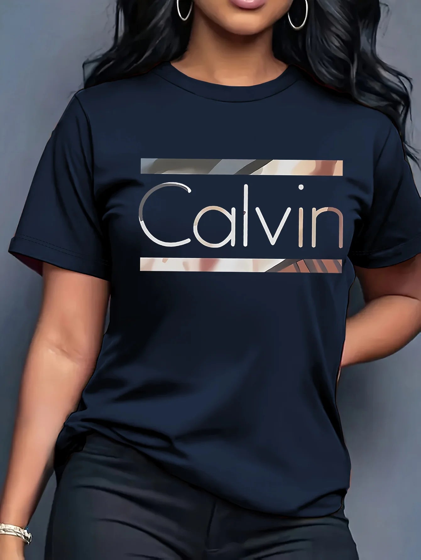 Women's Summer 100% Cotton Fashion Casual Calvin Letter Pattern Printed Loose Round Neck Short Sleeve T-shirt Top